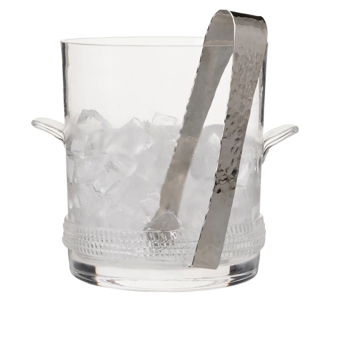 ICE BUCKET CLEAR GLASS WITH TONGS