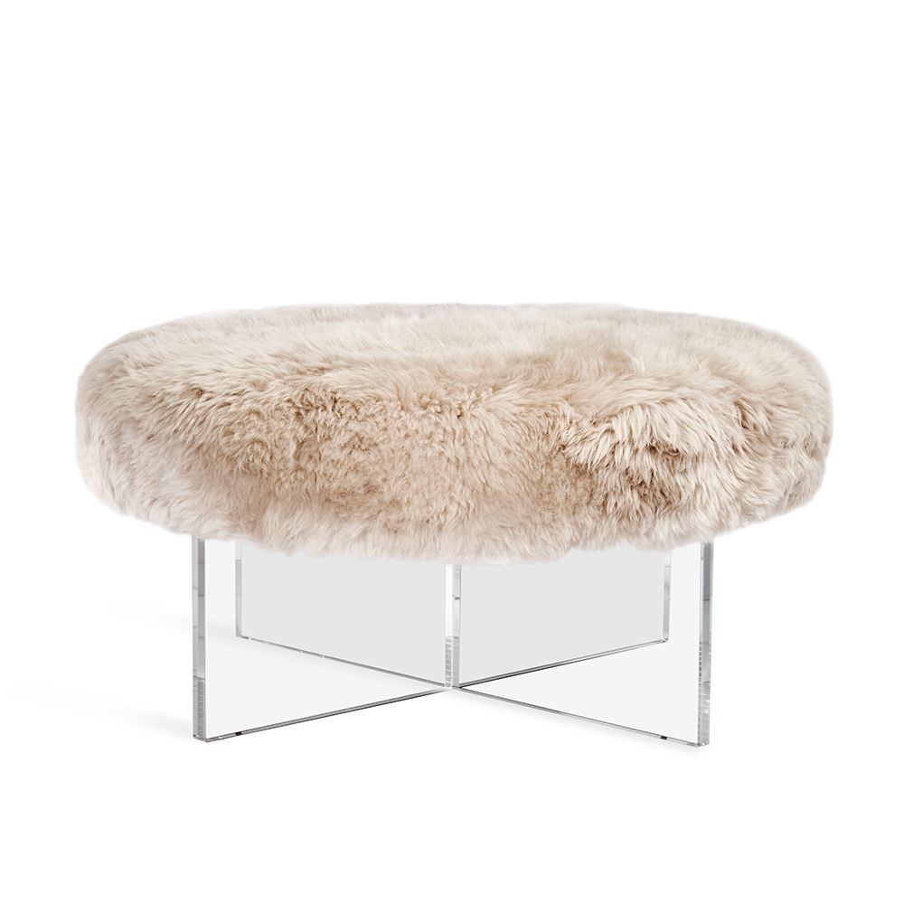 OTTOMAN ROUND TAUPE LAMBSKIN TOP (NRD)