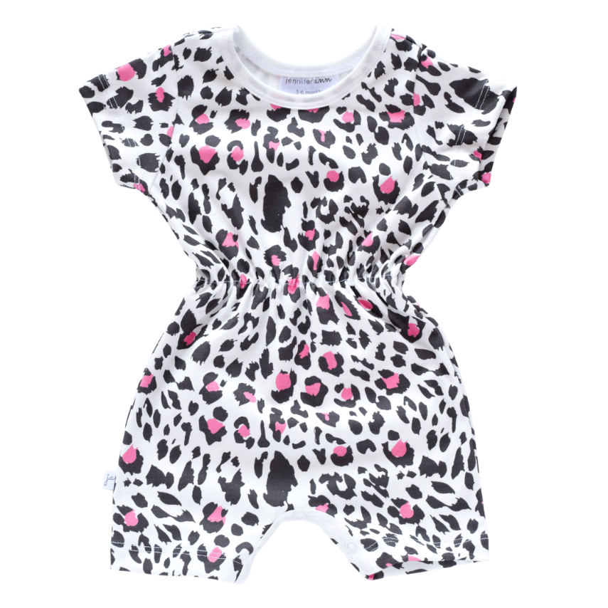ROMPER SLEEVED ORGANIC LEOPARD PINK (AVAILABLE IN 2 SIZES)