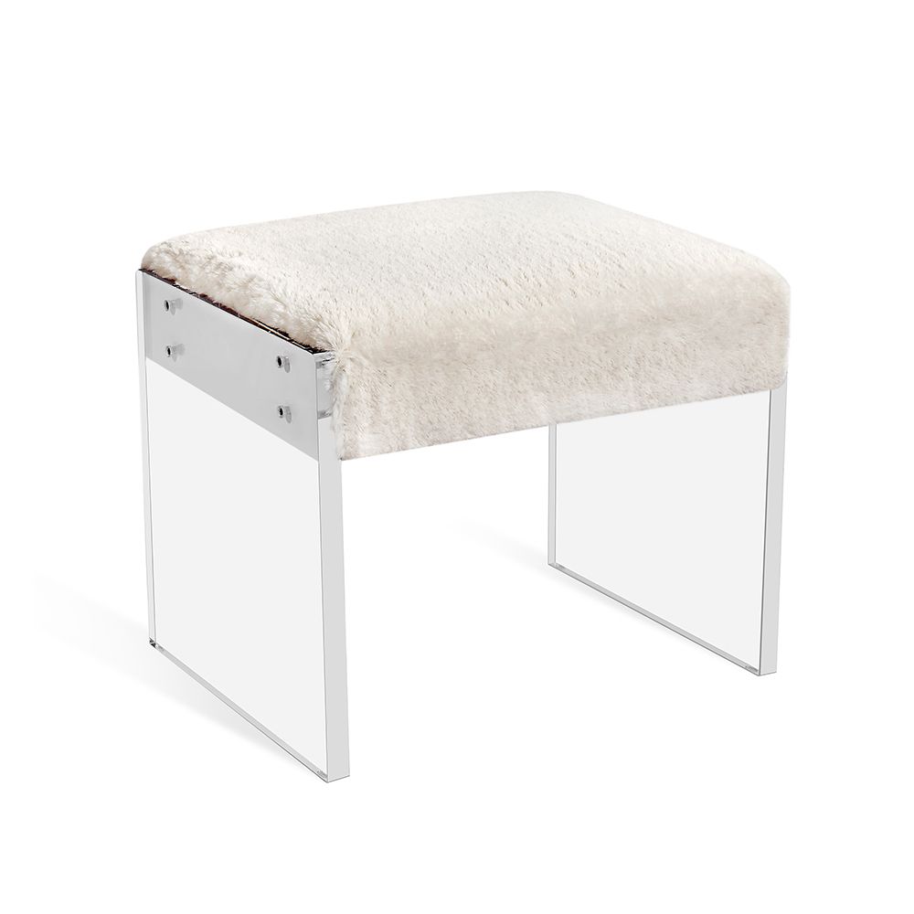 STOOL IVORY FAUX FUR TOP ACRYLIC SIDES