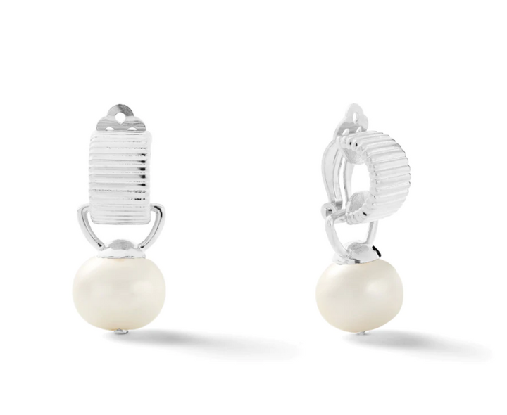 EAR CLIPS WITH DETACHABLE DROP STERLING SCALLOPED #57094