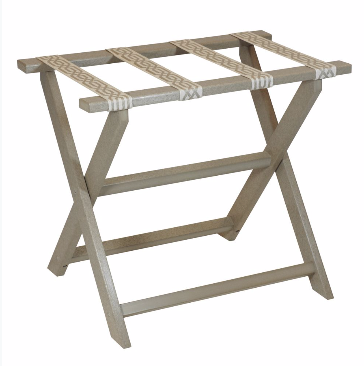LUGGAGE RACK-TAUPE FRAME WITH BEIGE CHAIN LINKS STRAPS #42280 – ANTHEM