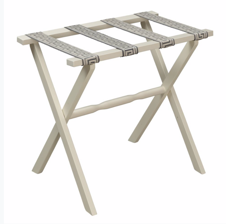 LUGGAGE RACK-IVORY FRAME WITH BLACK/BEIGE GREEK KEY STRAPS #25253