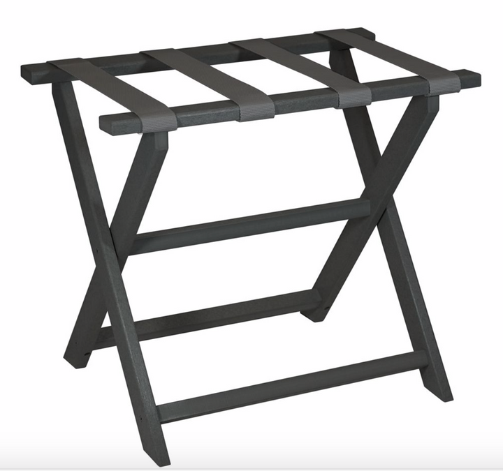 LUGGAGE RACK- BLACK FRAME WITH GREY HIDE BRINDLE STRAPS #20795