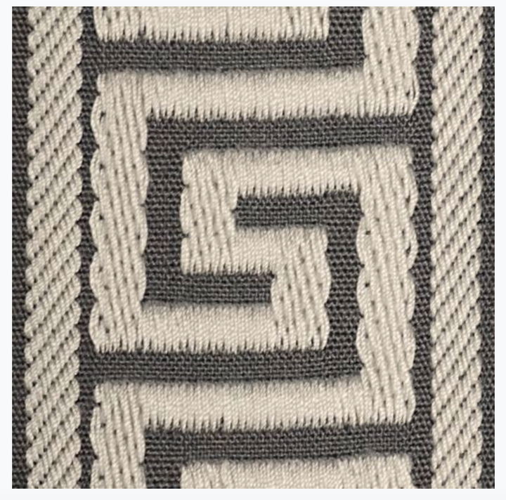 LUGGAGE RACK - IVORY FRAME WITH GREY/TAUPE GREEK KEY STRAPS #20791