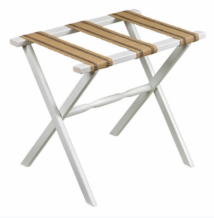 LUGGAGE RACK-WHITE STRAIGHT FRAME WITH BURLAP STRAPS #20794