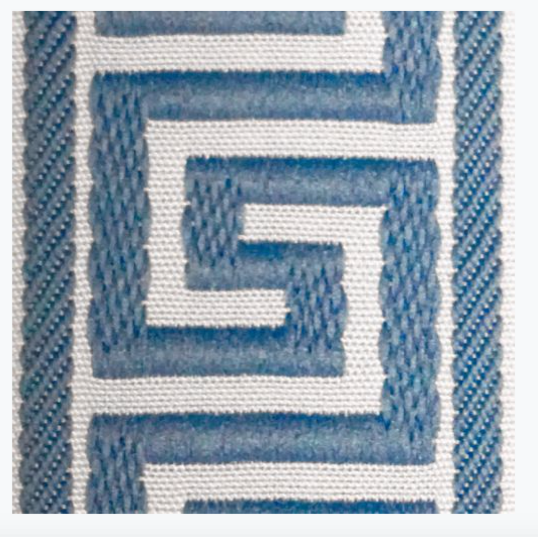 LUGGAGE RACK-WHITE FRAME WITH WHITE & SKY BLUE GREEK KEY STRAPS #20789