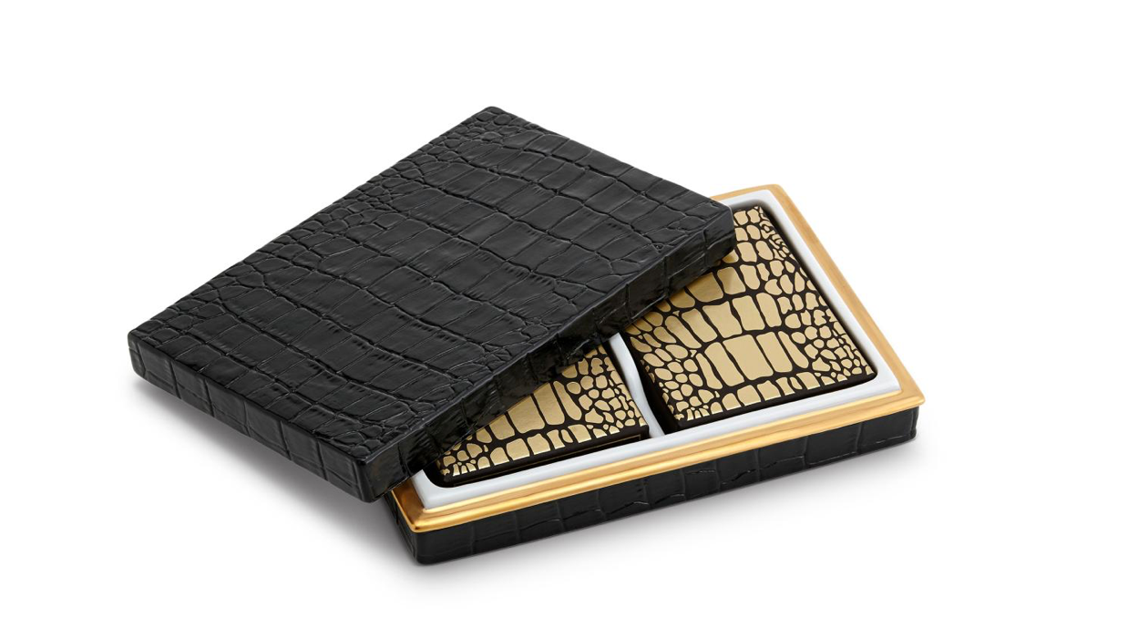 L'OBJET BOX CROCODILE WITH 2 SETS OF CARDS