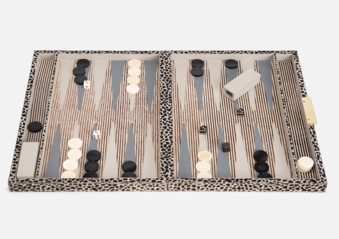 BACKGAMMON SET HAIR-ON-HIDE LG
