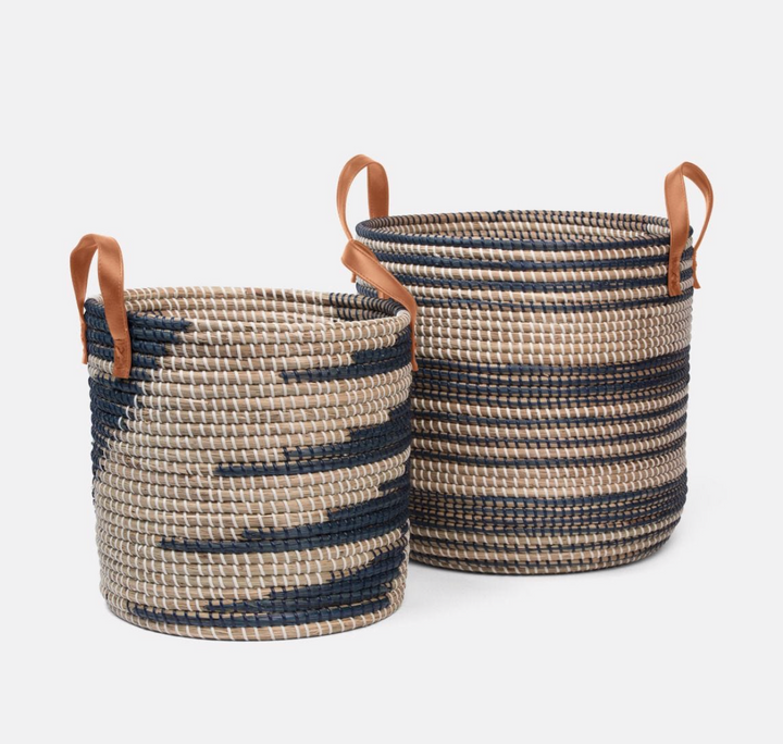 BASKET DARK BLUE NATURAL SEAGRASS