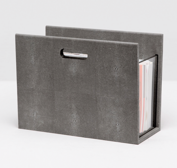 MAGAZINE HOLDER FAUX SHAGREEN & ACRYLIC
