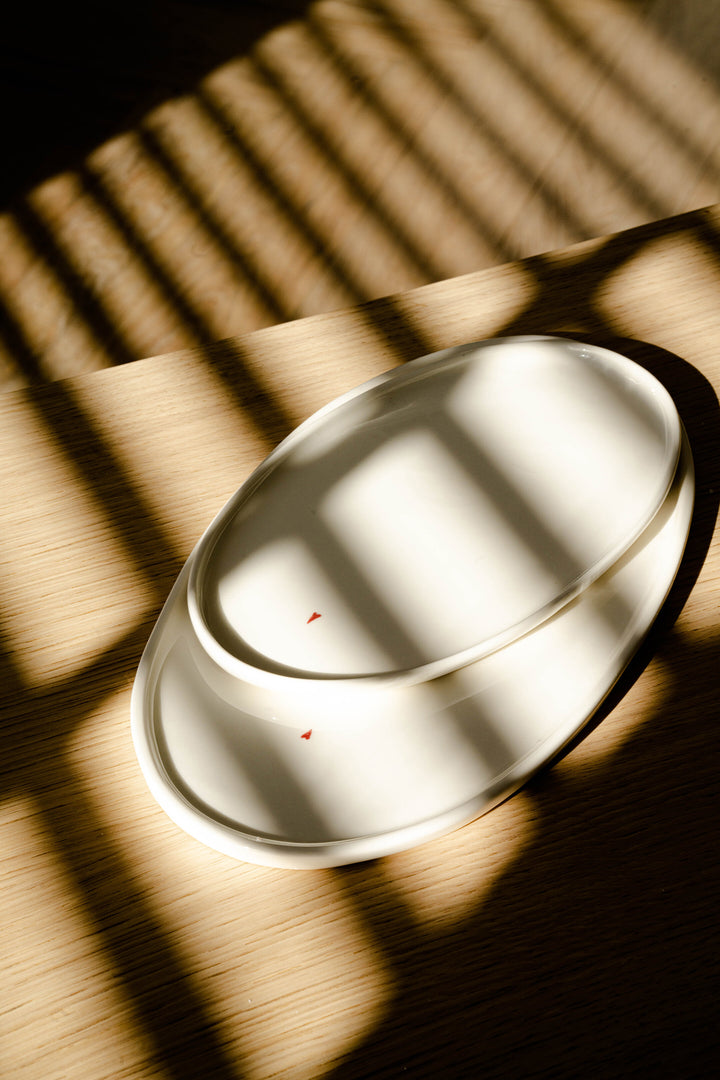 SERVING PLATTER HANDMADE OVAL PORCELAIN - MILK #53434