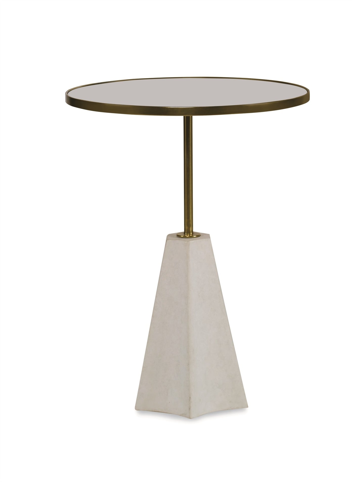 SIDE TABLE ANTIQUE BRASS & WHITE BASE