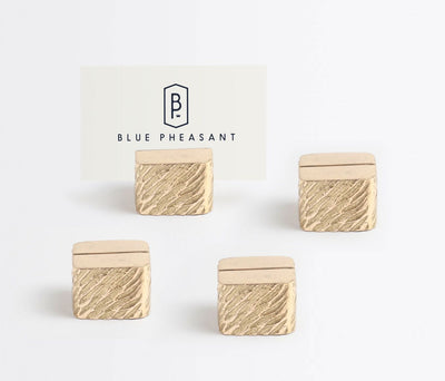 SET/4 PLACE CARD HOLDERS BRASS CUBE #54646