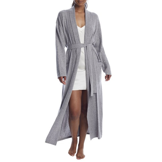 ROBE LONG WRAP CASHMERE FLANNEL GREY
