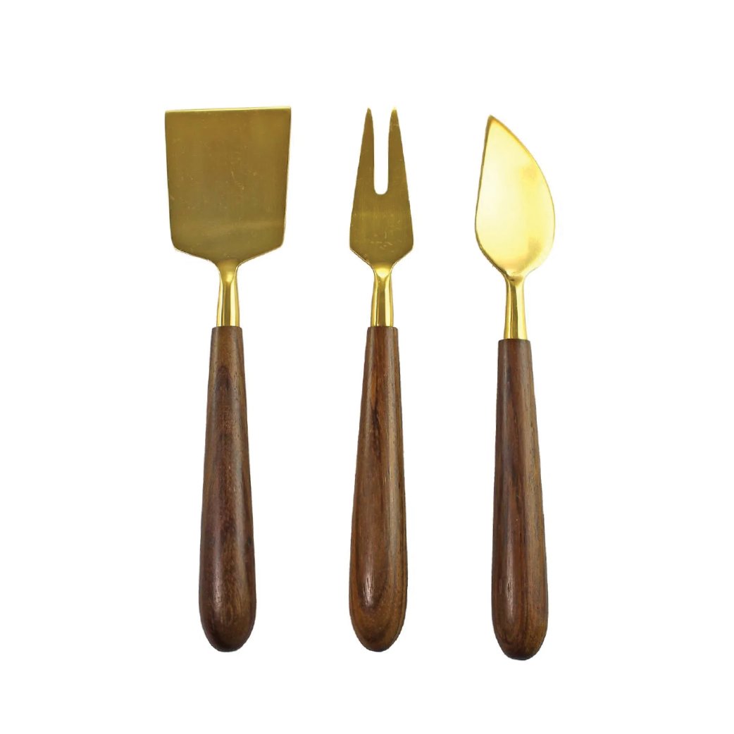 CHEESE SET GOLD & WOOD