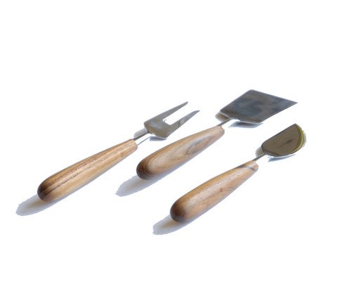 CHEESE SET TEAK & STAINLESS #39167