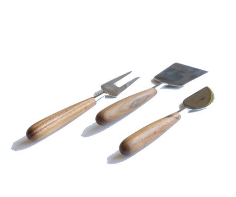 CHEESE SET TEAK & STAINLESS