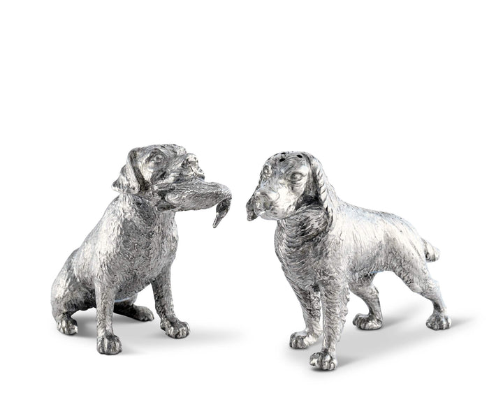 SALT & PEPPER SHAKERS PEWTER HUNTING SPANIELS