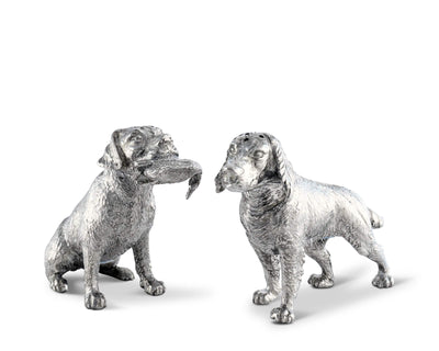 SALT AND PEPPER SHAKERS PEWTER HUNTING DOGS