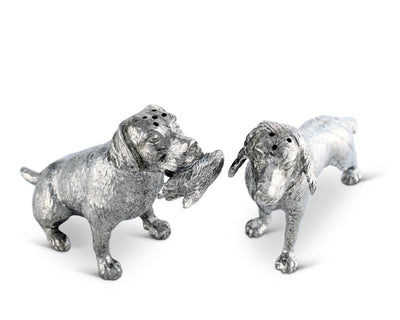 SALT AND PEPPER SHAKERS PEWTER HUNTING DOGS