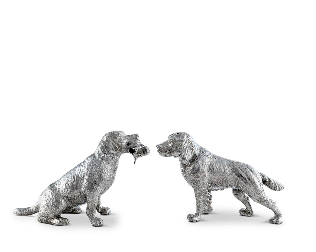 SALT & PEPPER SHAKERS PEWTER HUNTING SPANIELS