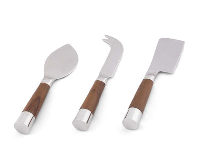 CHEESE KNIVES SET OF 3 STAINLESS STEEL WITH TEAK HANDLES