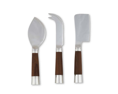 CHEESE KNIVES SET OF 3 STAINLESS STEEL WITH TEAK HANDLES